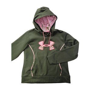 Under Armour Semi-Fitted Women's L Green Pink Camo Trim  Hoodie Fleece Lined